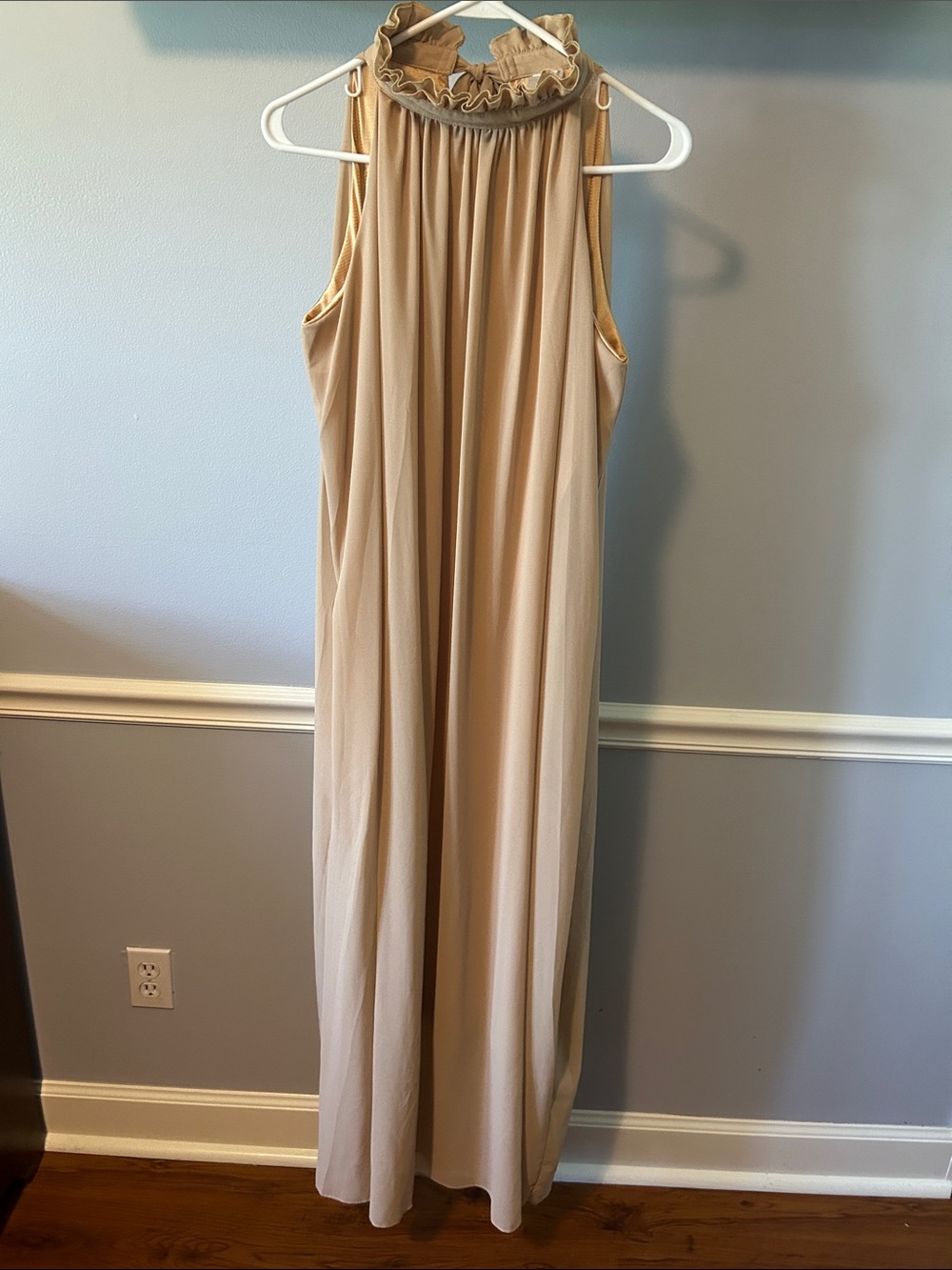 Sleeveless High-Neck Maxi Dress in Beige